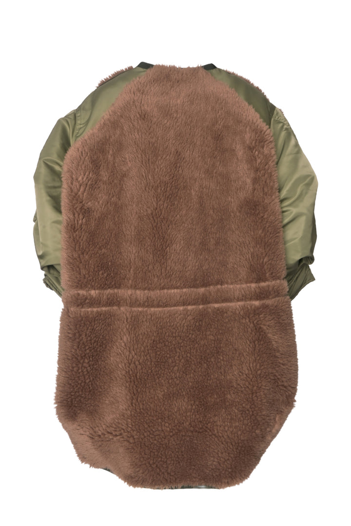 Sacai Size 2 Faux Shearling & Nylon Twill Bomber Coat