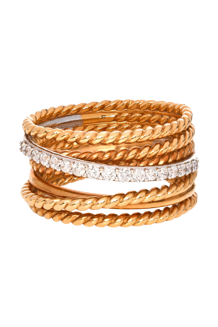 David Yurman Size 6.5 18K Yellow Gold Diamonds Crossover Ring