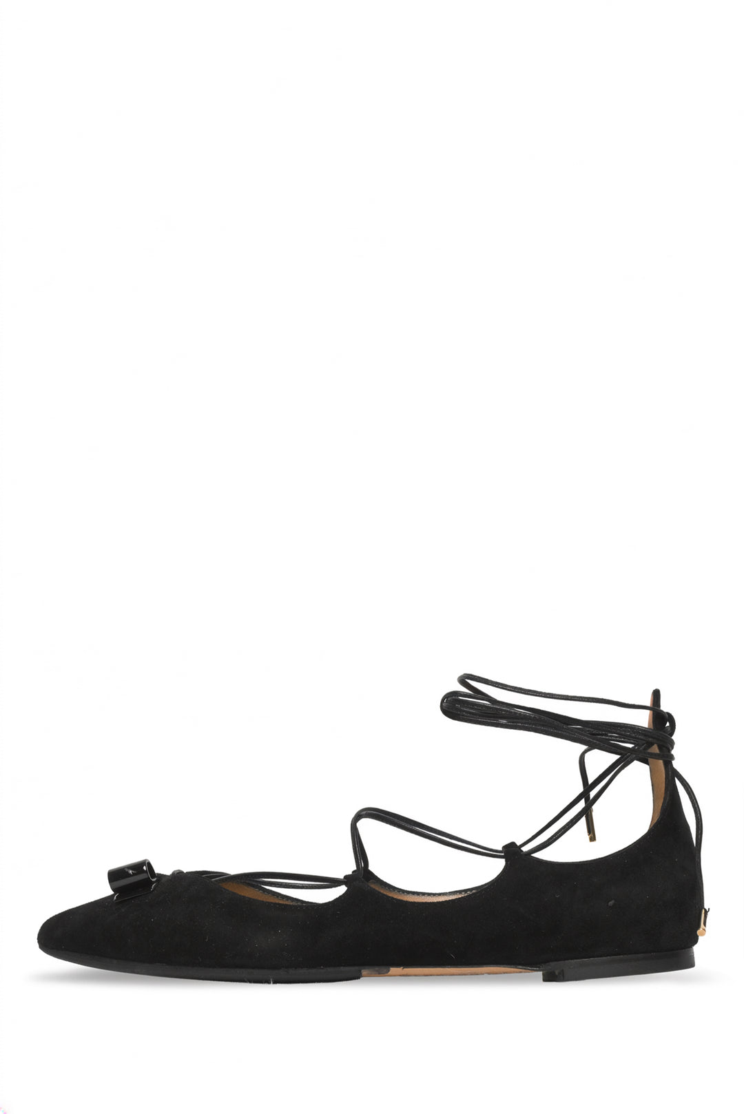 Salvatore Ferragamo Size 7.5 Patent Bow Suede Lace Up Pointed Flats