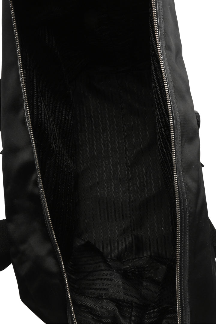Prada Tessuto Nylon Logo Jacquard & Saffiano Leather-Trimmed Travel Duffle Bag