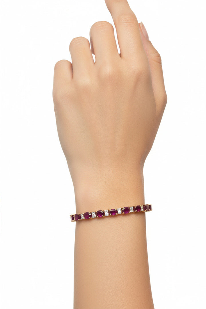 10k Vintage Baith Yellow Gold Ruby & Diamond Tennis Bracelet