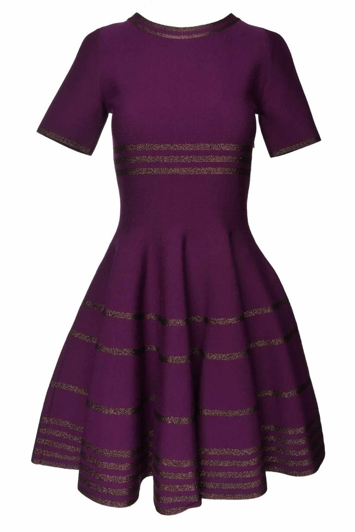 Yves Saint Laurent Size M Metallic Striped Short Sleeve Knit Dress