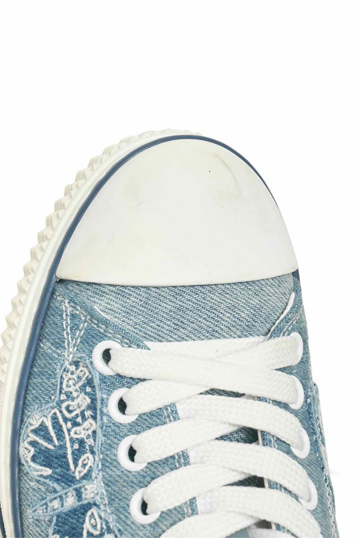 Valentino Size 36.5 Denim Butterfly Embroidered Sneaker