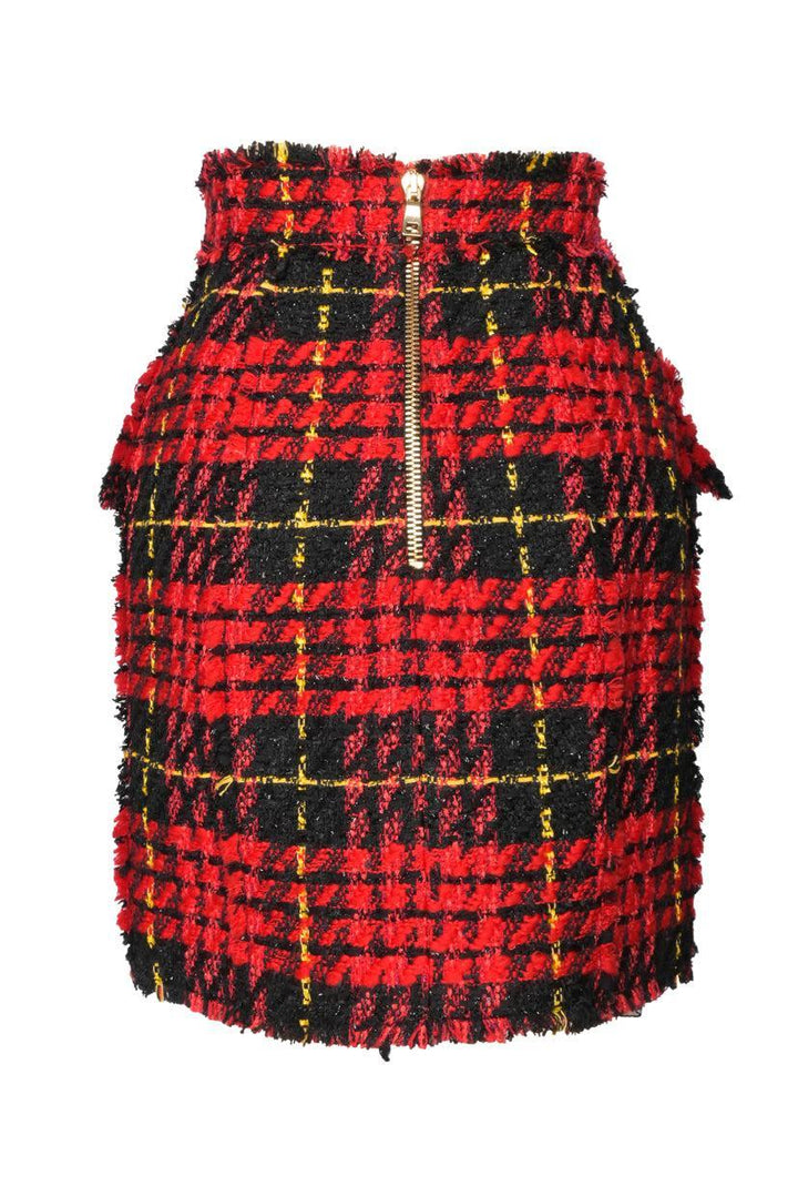 Balmain Size 40 6 Button Tweed Mini Skirt