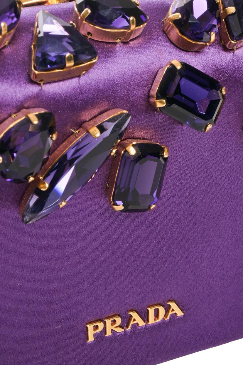 Prada Crystal Embellished Satin Clutch