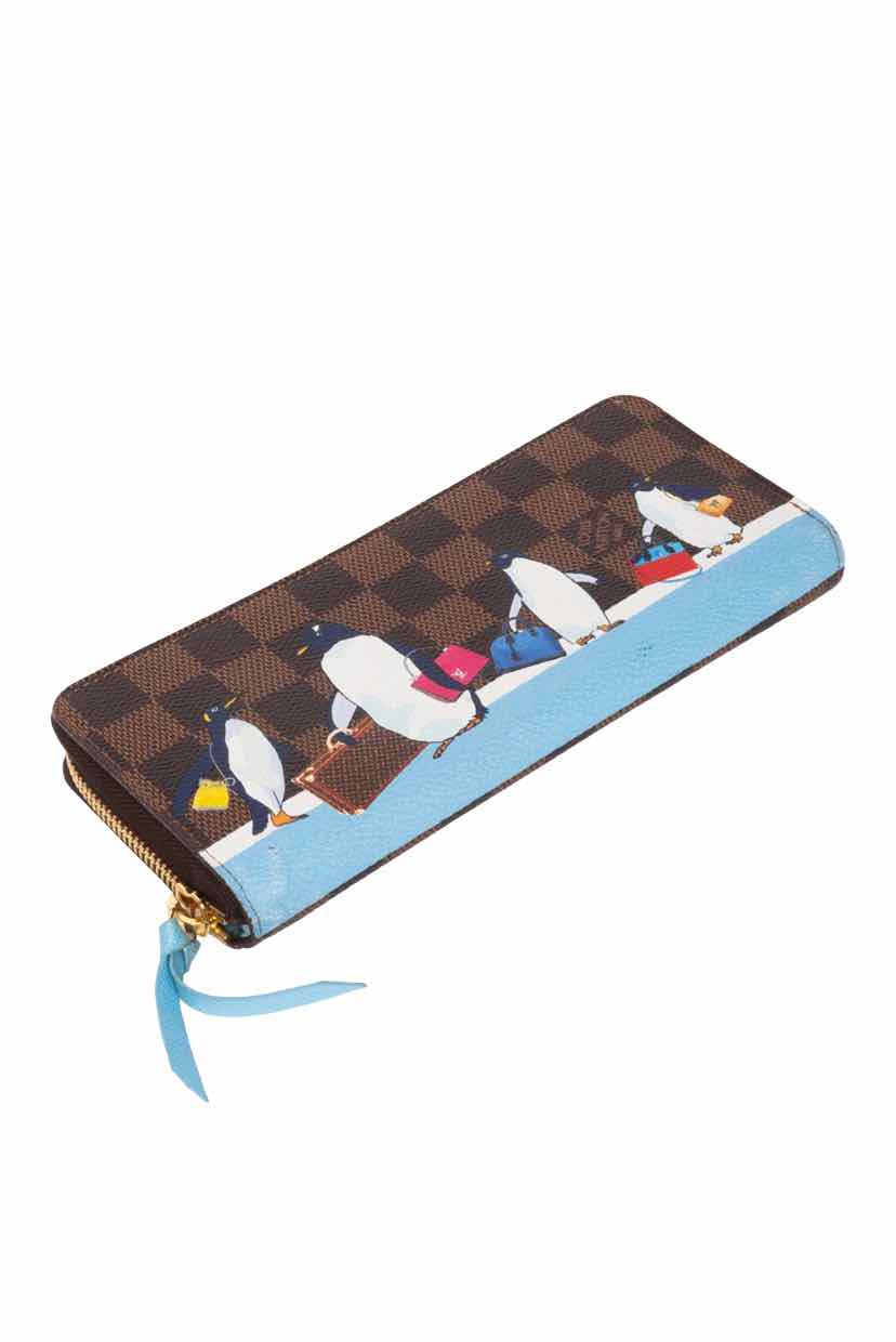 Louis Vuitton Damier Ebene Christmas Animation Penguin Clemence Wallet