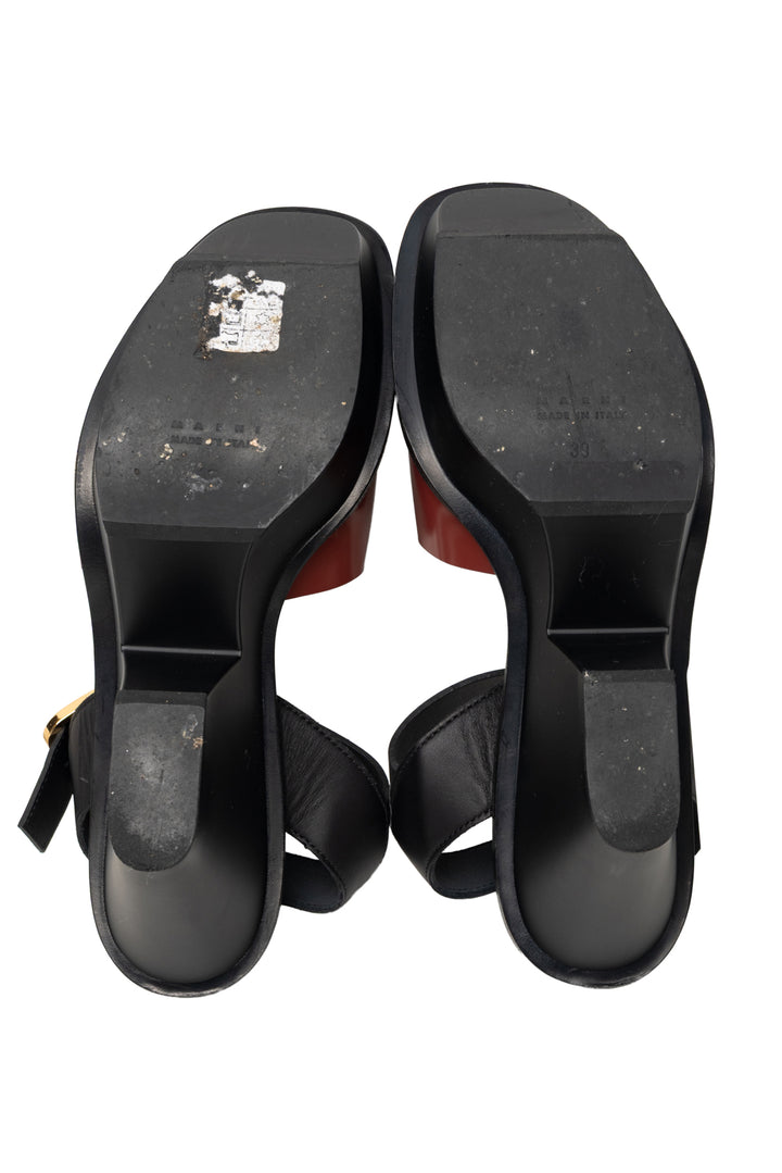 Marni Size 39 Leather Anatomic Platform Wedge Sandals