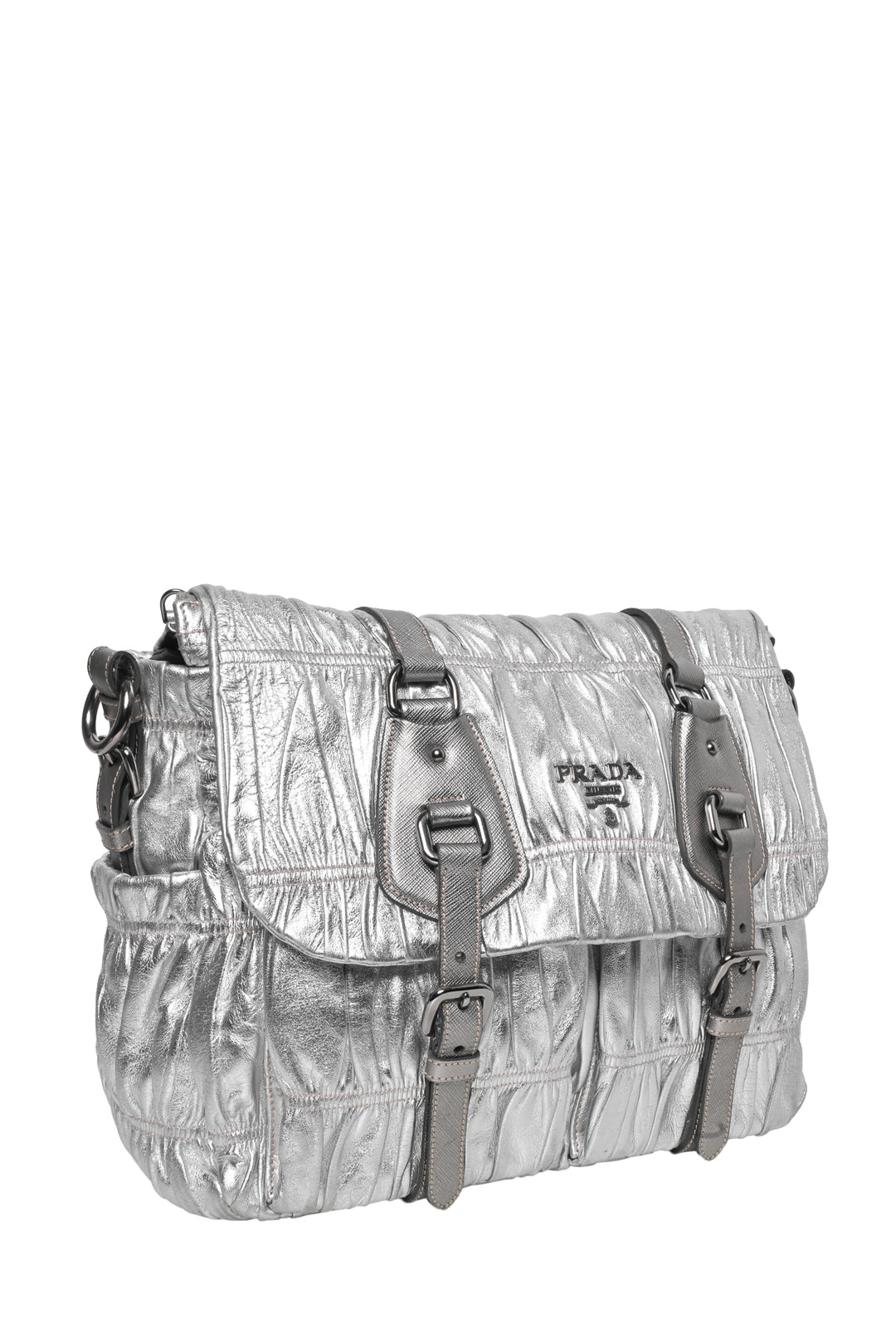 Prada Metallic Nappa Gaufre Leather Messenger Shoulder Bag