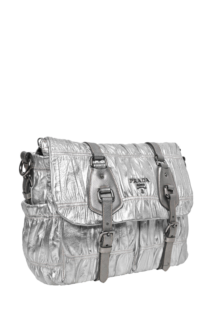 Prada Metallic Nappa Gaufre Leather Messenger Shoulder Bag