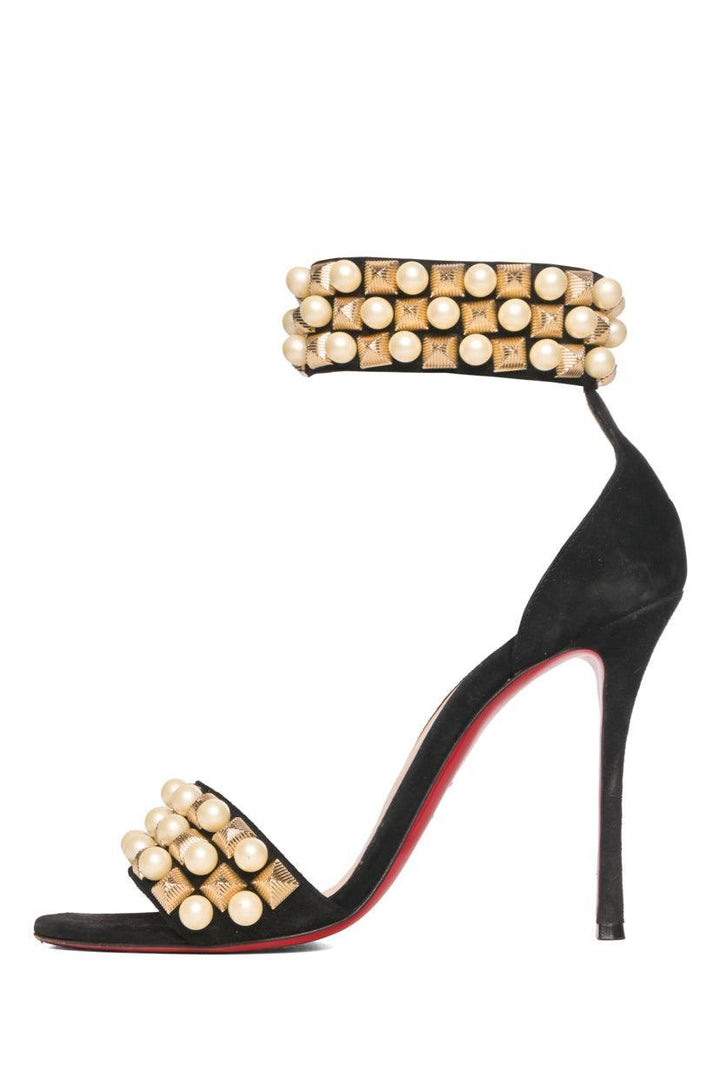 Christian Louboutin Size 38.5 Suede Tudor Bal Heeled Sandals