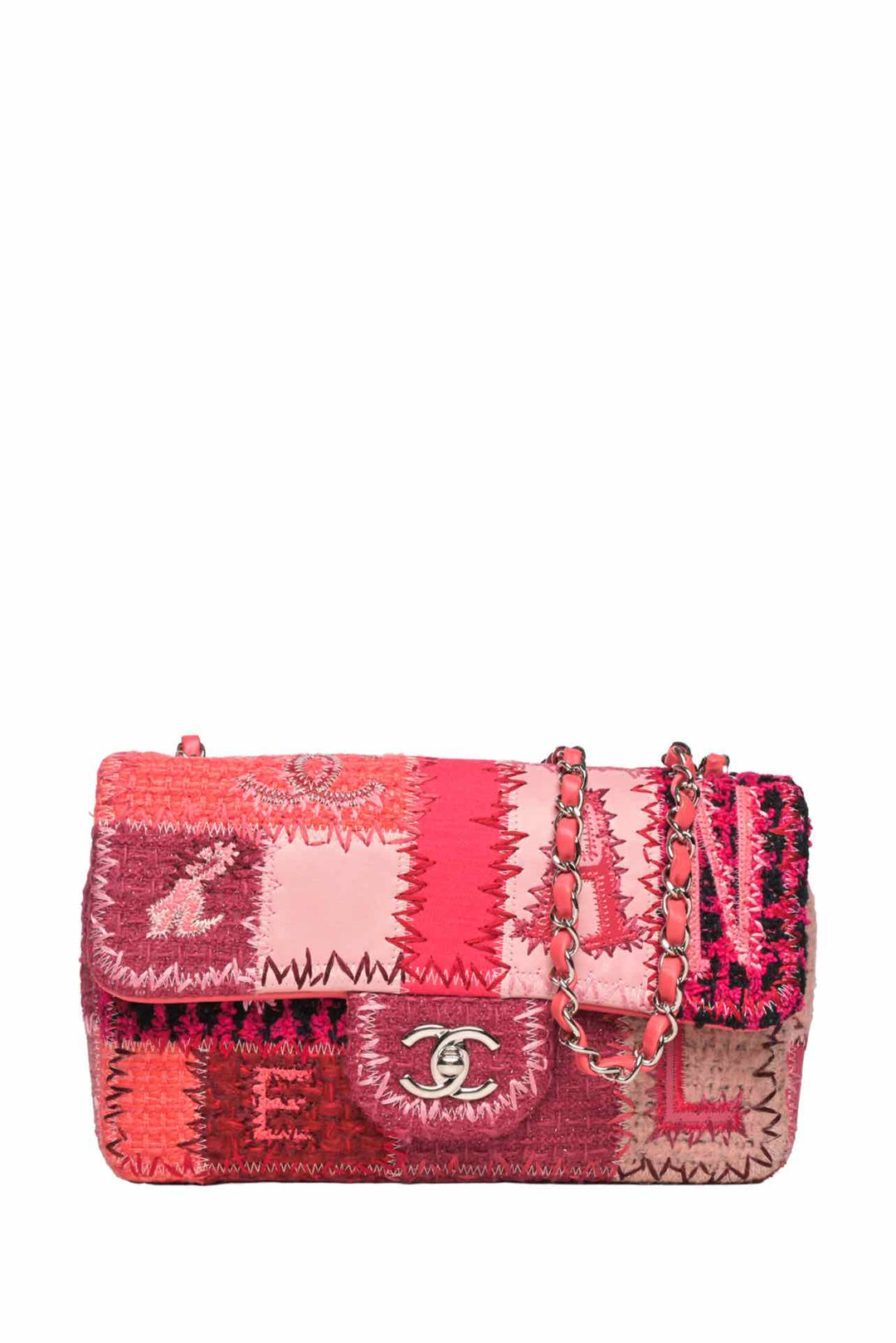 Chanel 2017 Medium Patchwork Wool Tweed & Calfskin Single Flap Shoulder Bag