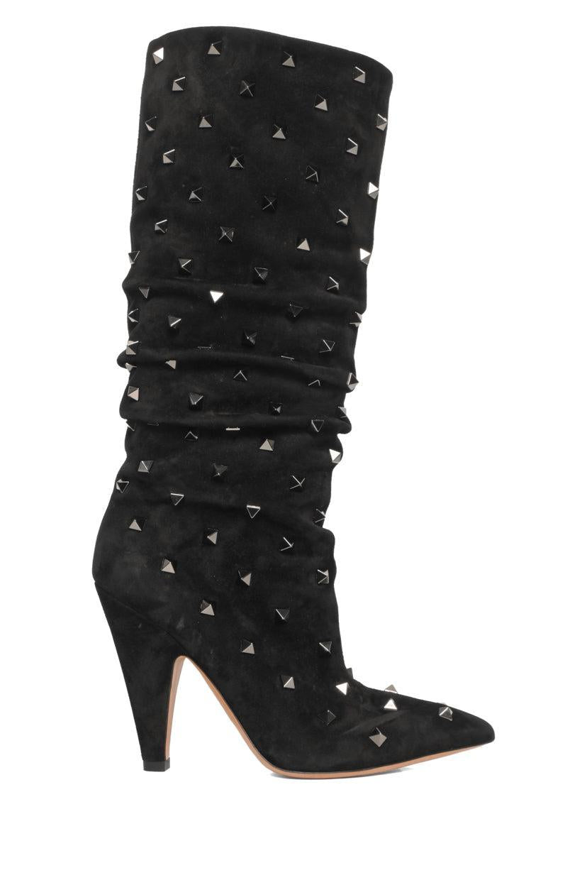 Valentino Size 36.5 Rockstud Accent Ruched Suede Knee Boots