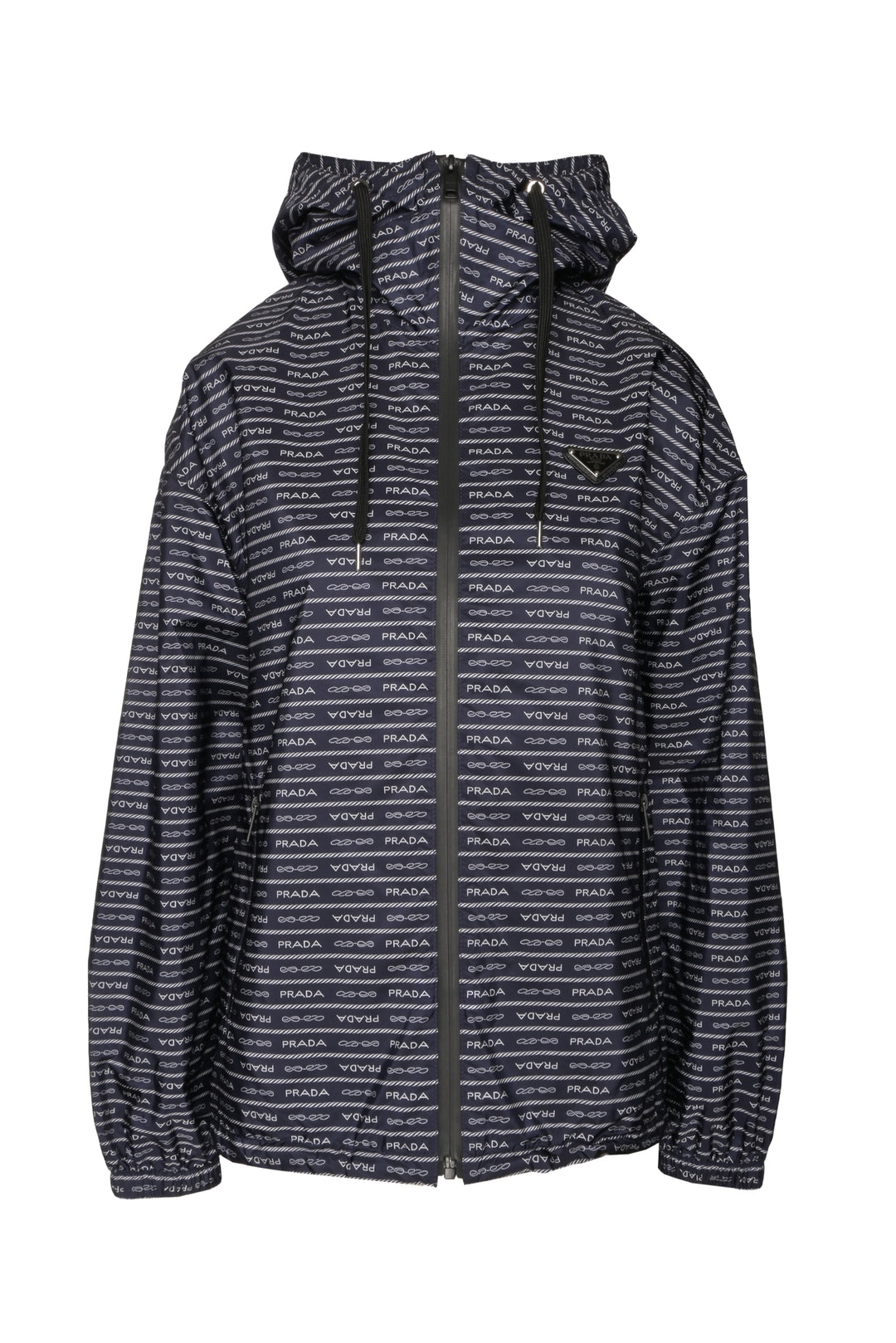 Prada Size S 2023 Re-Nylon Logo Print Hooded Windbreaker Jacket