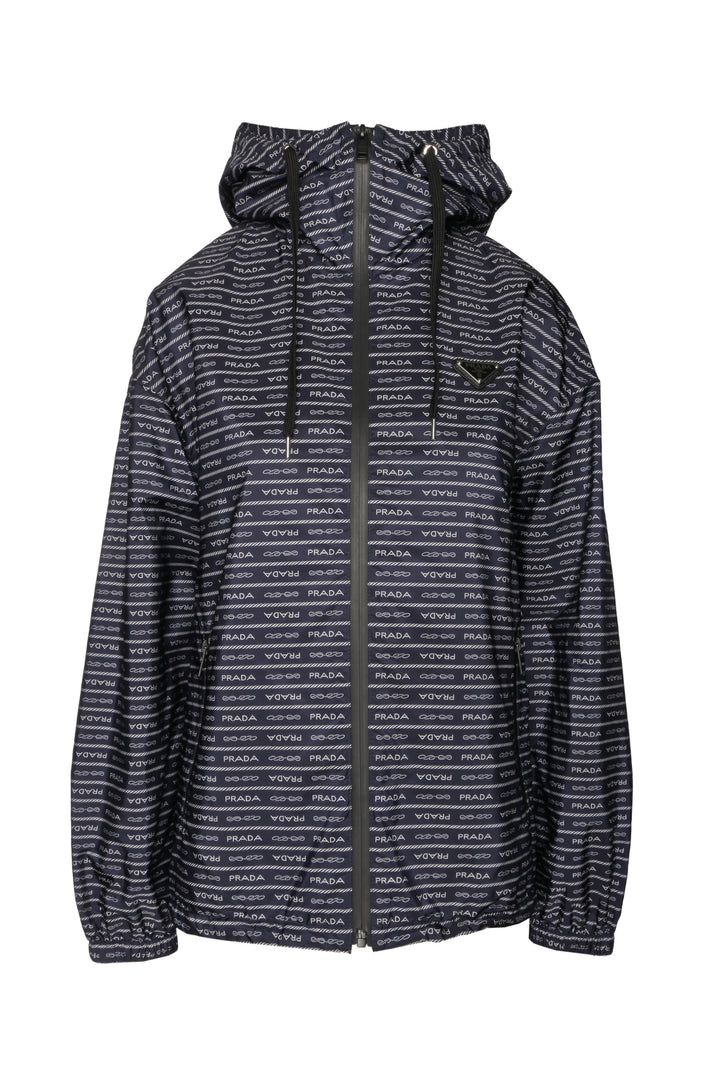 Prada Size S 2023 Re-Nylon Logo Print Hooded Windbreaker Jacket