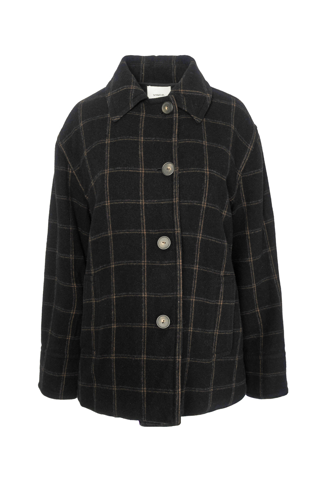 Vince Size L Checked Wool-Flannel Coat