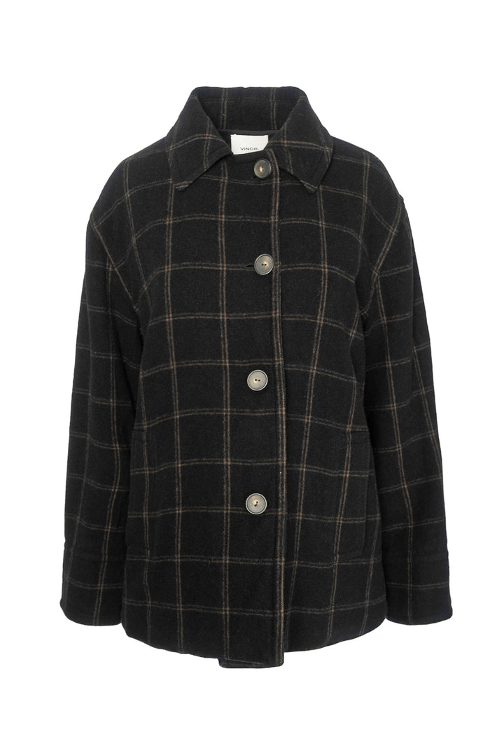 Vince Size L Checked Wool-Flannel Coat