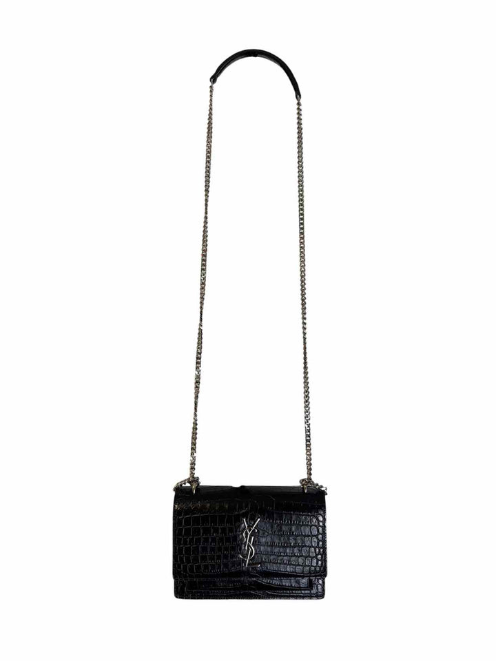 Saint Laurent Croc Embossed Sunset Wallet on Chain Purse