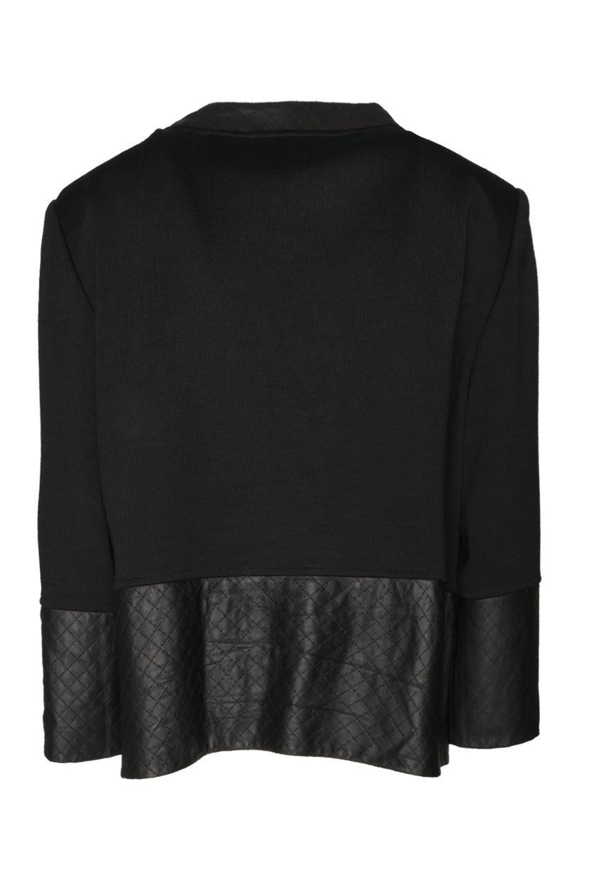 St. John Size 12 Leather Trimmed Half Sleeve Jacket