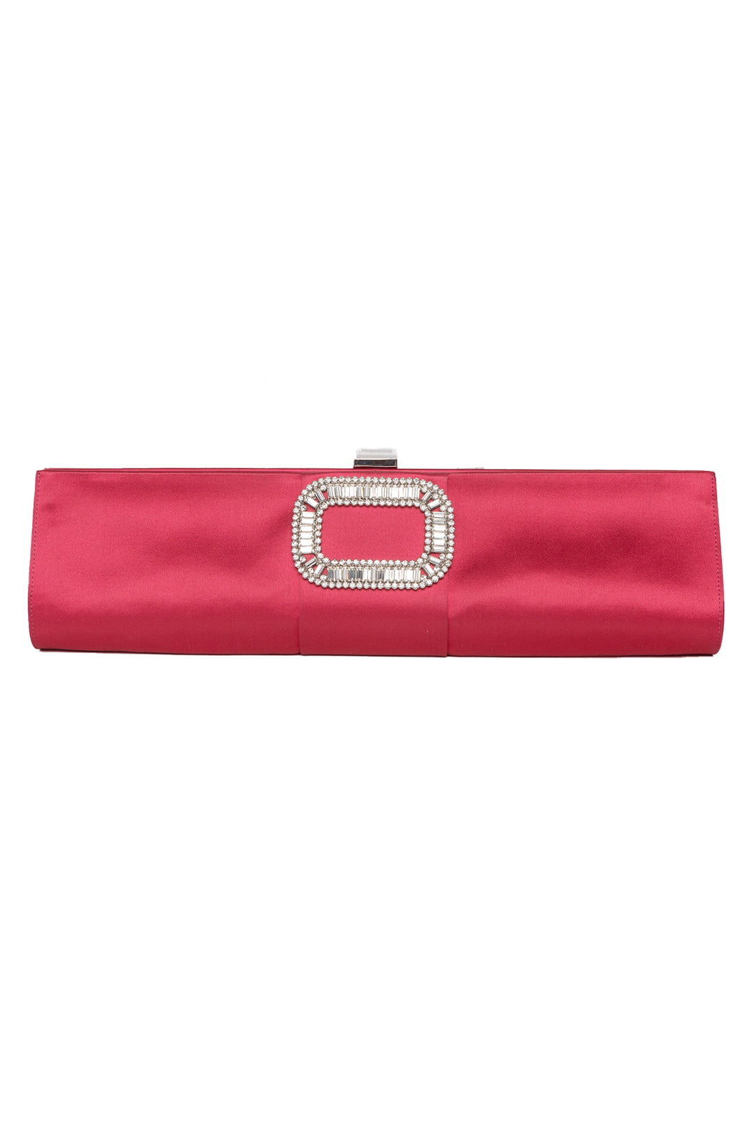 Roger Vivier Crystal Buckle Long Satin Clutch