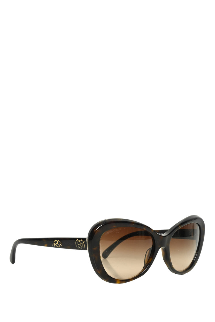 Chanel Tortoise Shell Frame Camellia Print Sunglasses