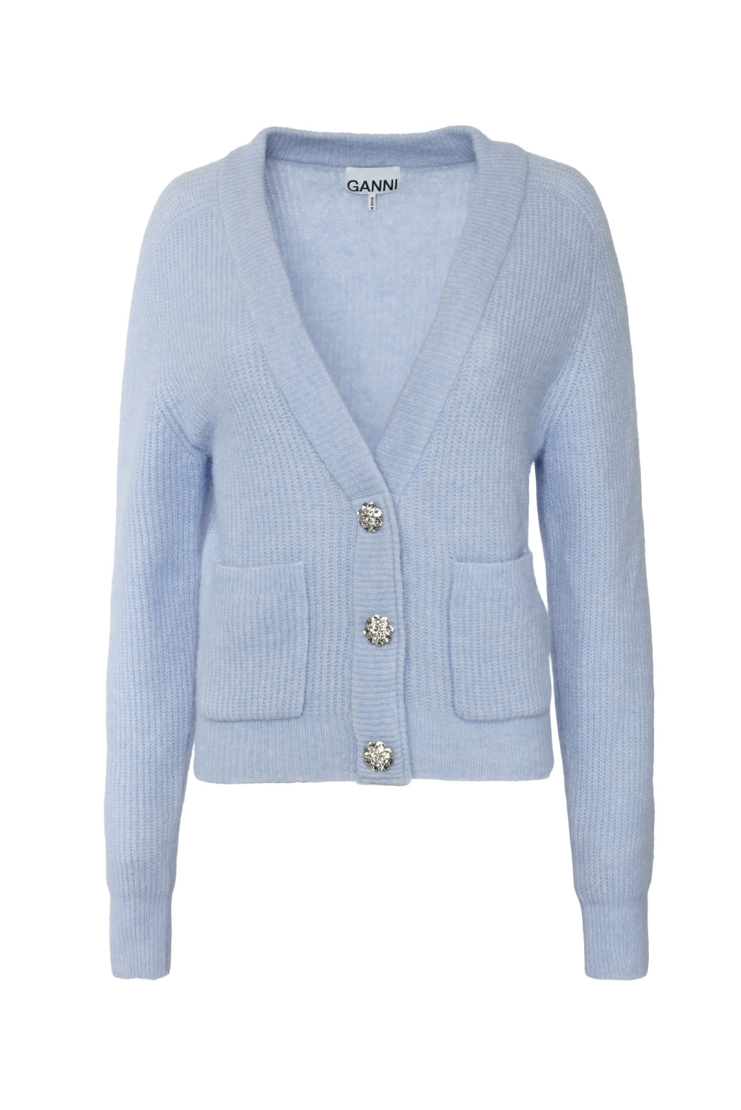 Ganni Size XS Alpaca & Wool Blend Soft Knit Crystal Button Cardigan