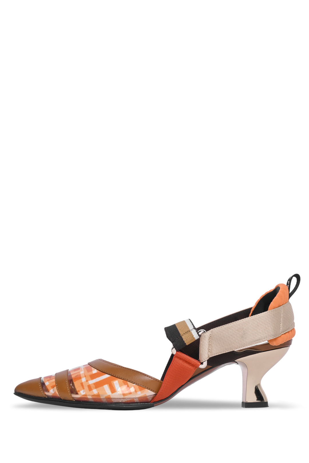 Fendi Size 39 Brown and Orange PVC Colibri Slingback Pumps