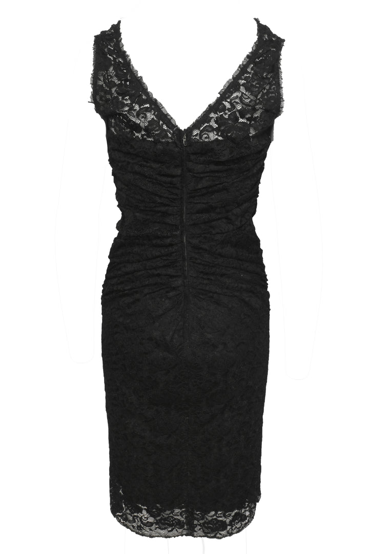 Dolce & Gabbana Size 12 Ruched Lace Sleeveless Midi Dress
