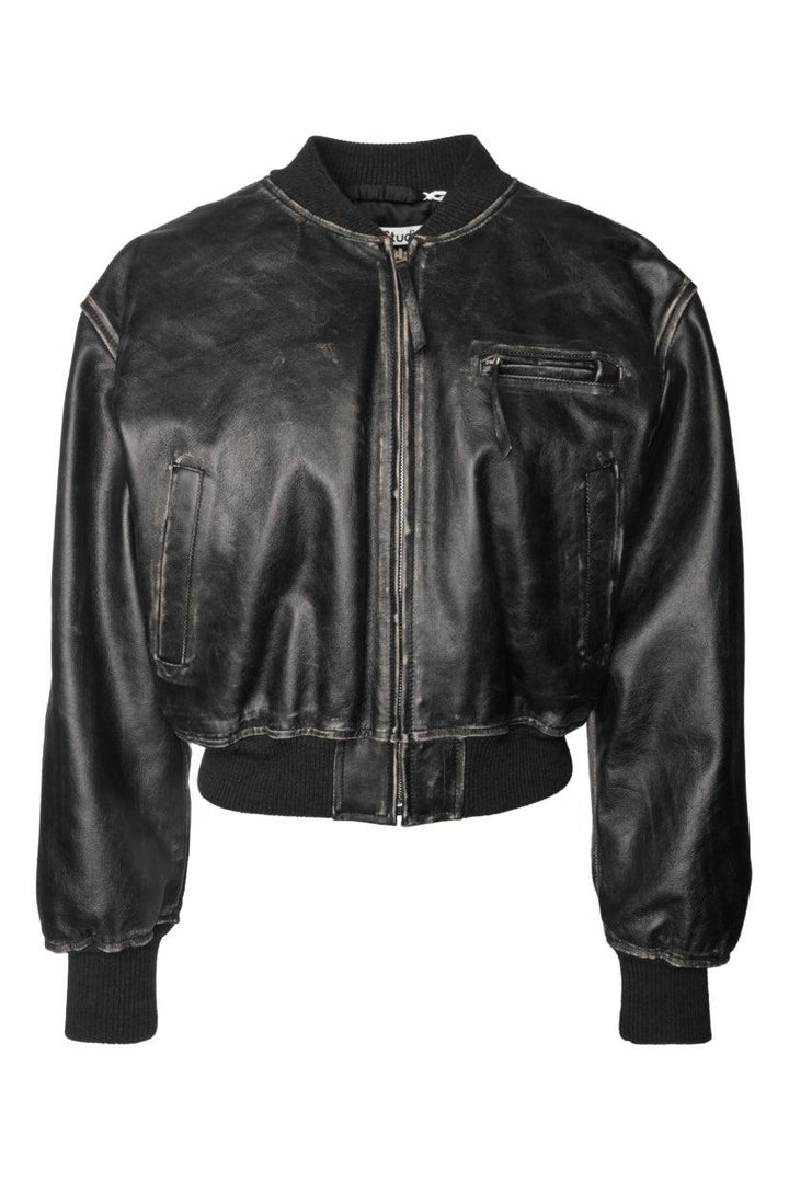 Acne Studios Size 38 Cropped Distressed Leather Bomber Jacket