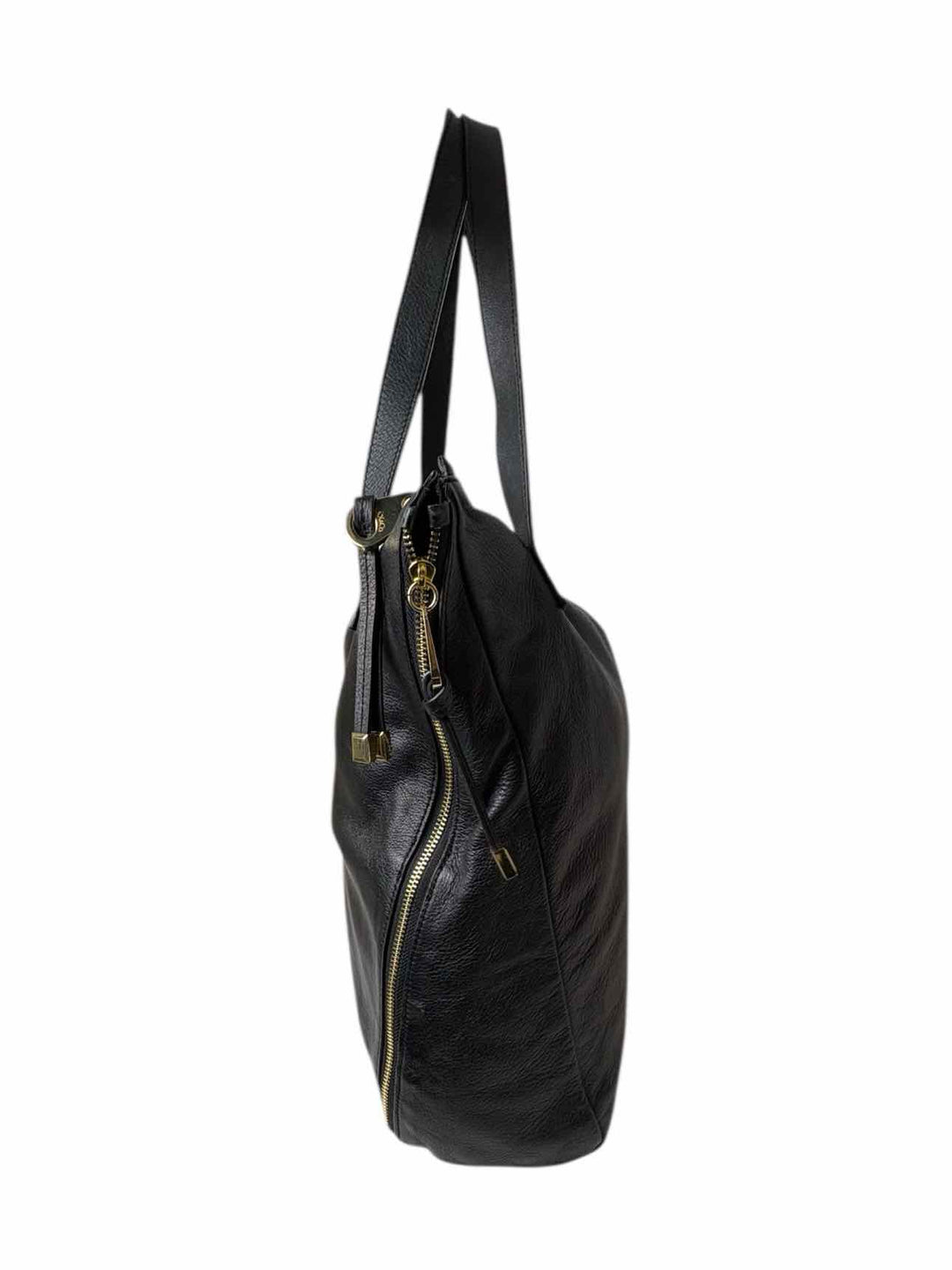 Max & Co Black Leather Gold Tone Zipper Tote Purse