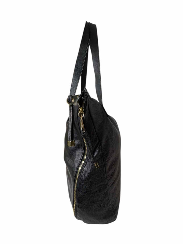 Max & Co Black Leather Gold Tone Zipper Tote Purse