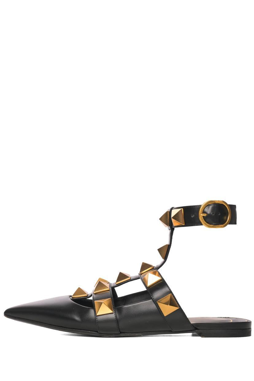 Valentino Size 39 Roman Stud Leather Pointed Toe Flats