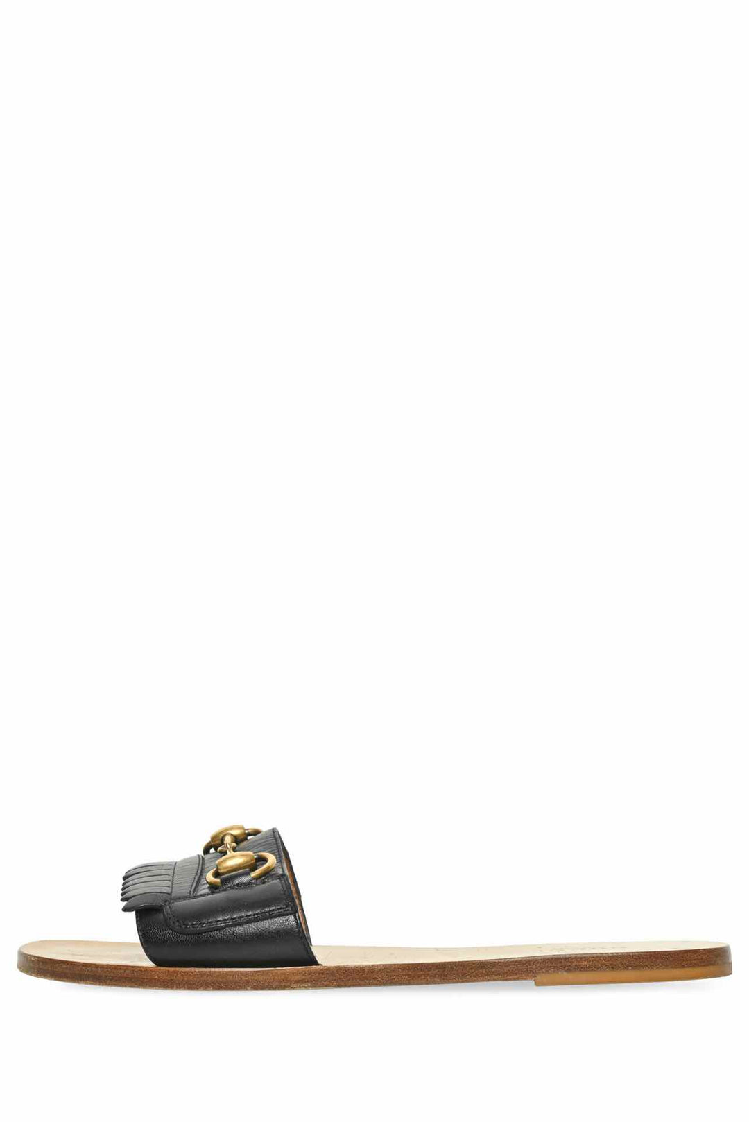 Gucci Size 37.5 Fringe Leather Horsebit Flat Sandals
