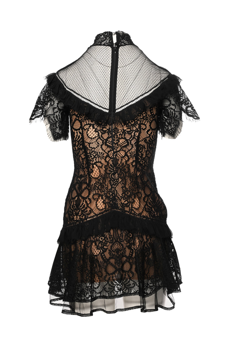 Jonathan Simkhai Size 0 Mixed Lace Mockneck Mini Dress
