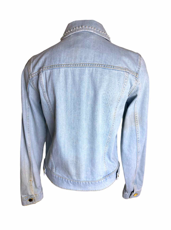 Twinset Size 44 Distressed Crystal Trim Denim Jacket
