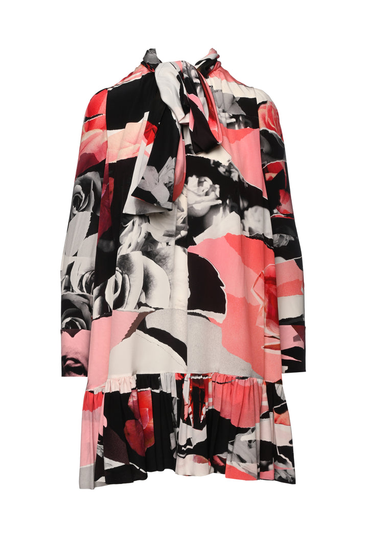 Alexander Mcqueen Size 0 2019 Torn Rose Silk Flared Mini Dress