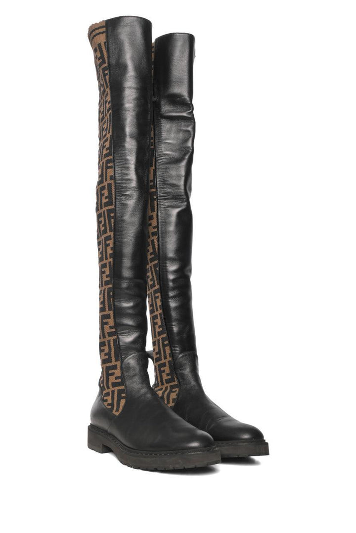 Fendi Size 37 Rockoko FF Zucca Over The Knee Boots