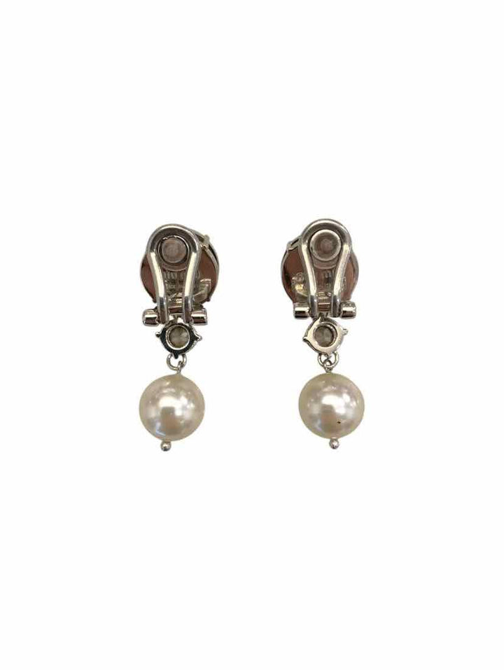 Miu Miu Dangle Crystal and Pearl Clip On Earrings