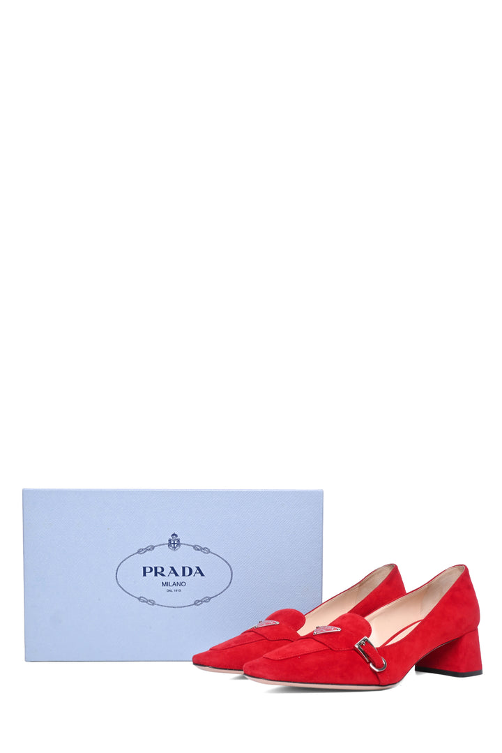 Prada Size 35 Logo Suede Pumps