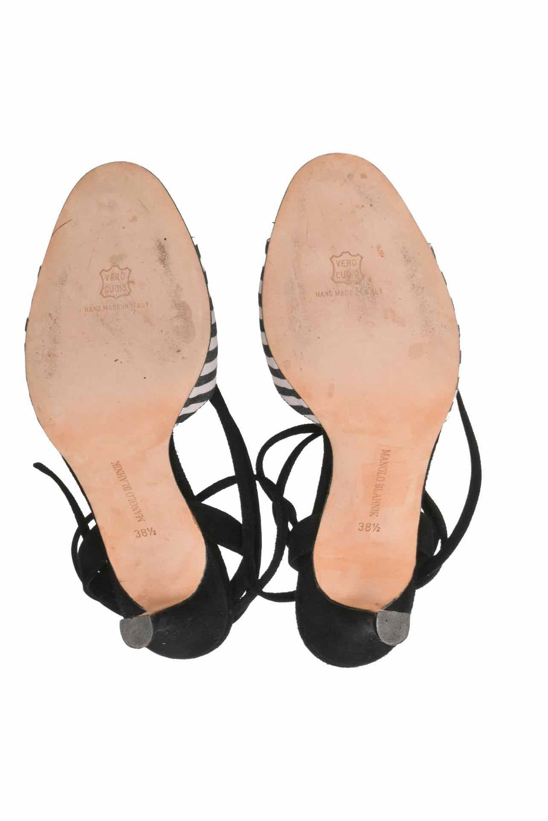 Manolo Blahnik Size 38.5 Striped Heeled Sandals