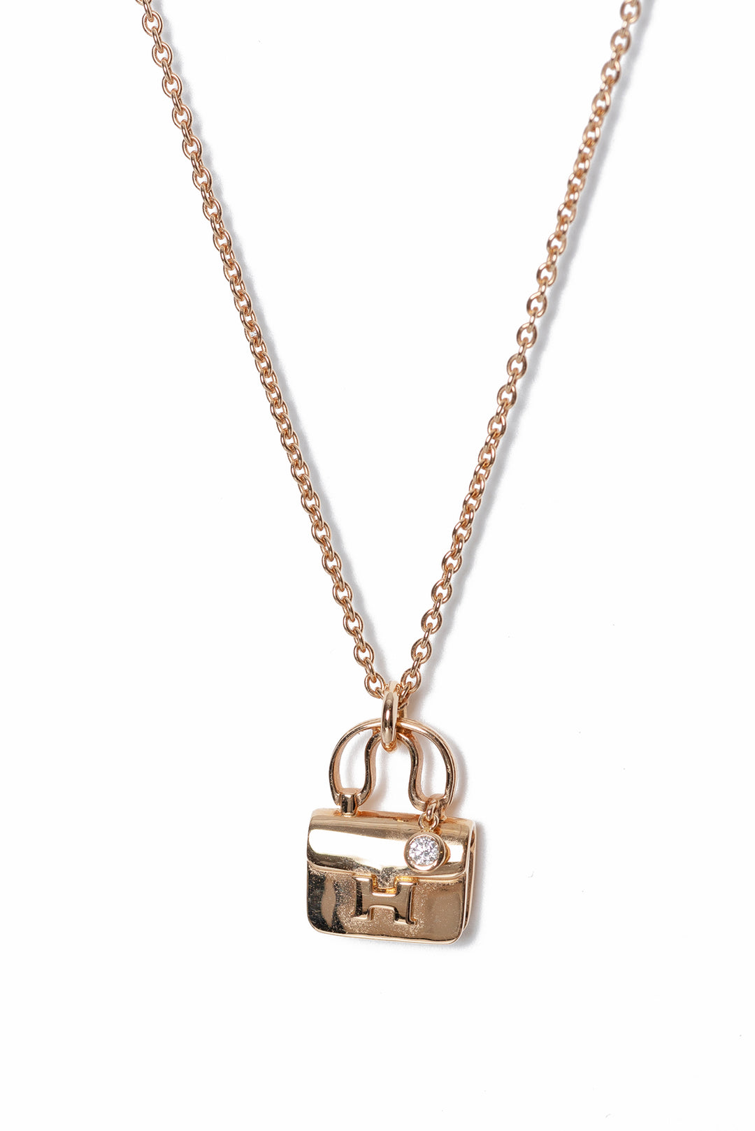 Hermes 18K Rose Gold & Diamond Amulettes Constance Pendant Necklace