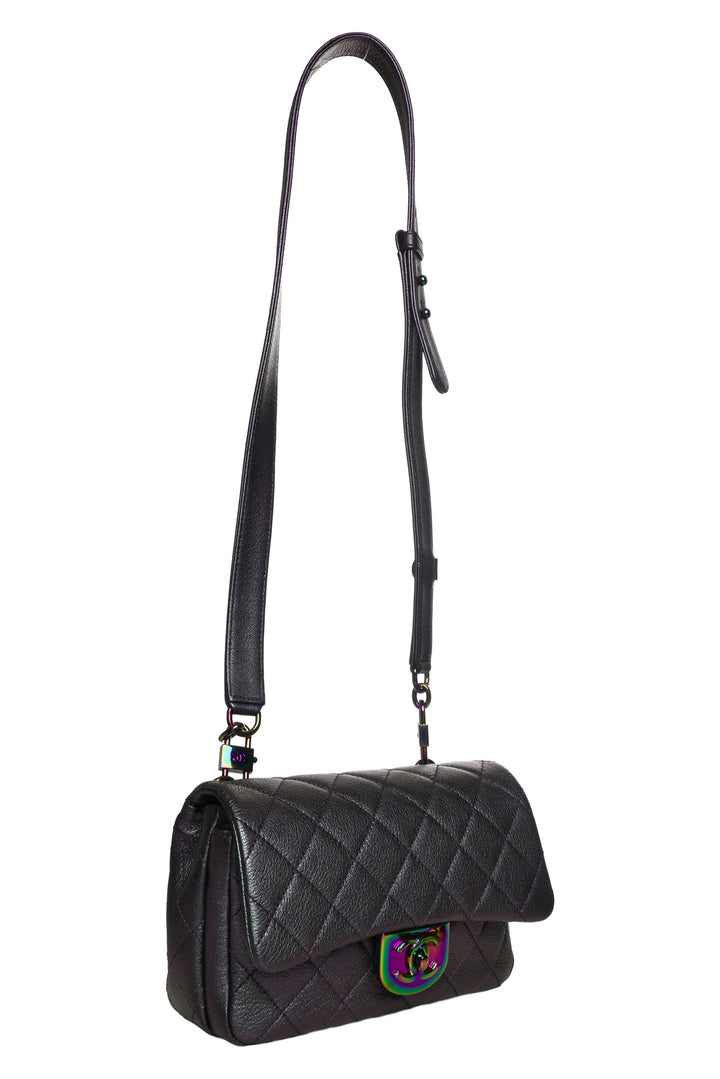 Chanel 2016-2017 Iridescent Quilted Small Double Carry Waist Chain Flap Bag