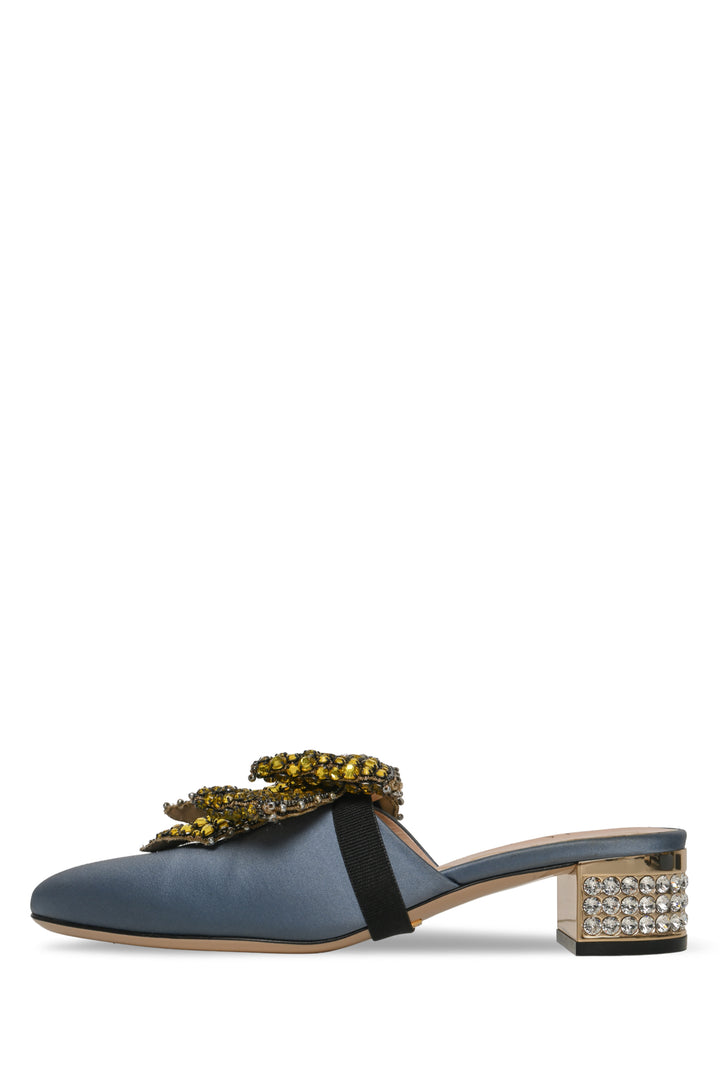 Gucci Size 36 Crystal Bow Accent Satin Heeled Mules