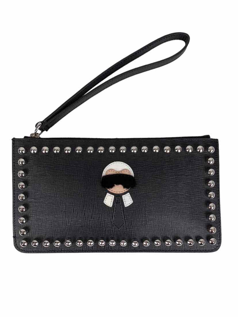 Fendi Saffiano Studded Karlito Wristlet