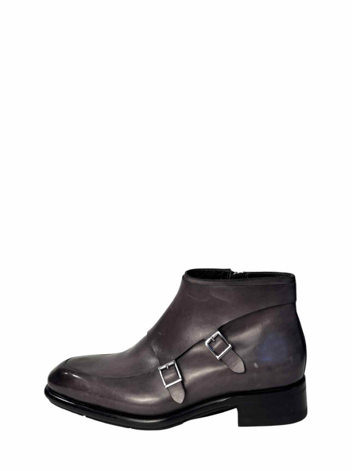 Santoni Size 10 Men's Burnished Leather Monk Strap Ankle Boots