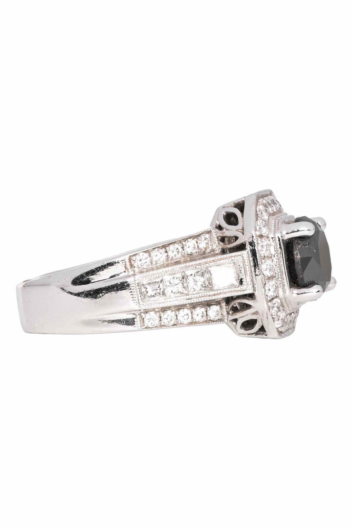 Simon G Size 6 18K White Gold Art Deco Geometric Diamond Ring