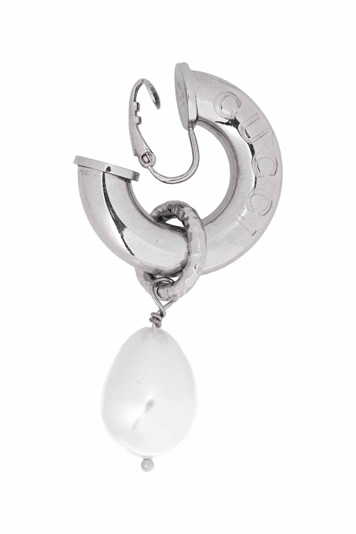 Gucci Faux Pearl Charm Single Clip-On Hoop Earring