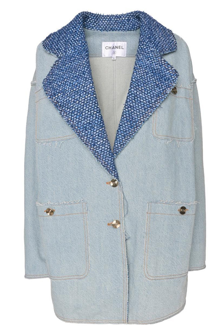 Chanel Size 36 Tweed & Denim Raw Edge Blazer Jacket