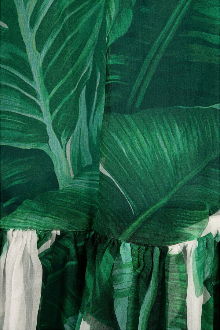 Dolce & Gabbana Size 38 Banana Leaf Print Tie-Neck Silk Dress