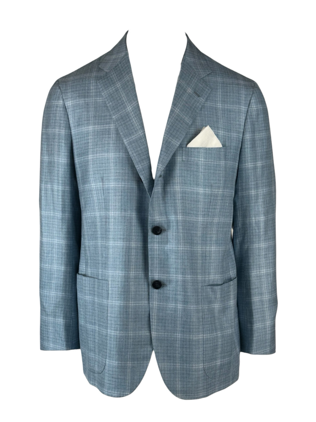 Kiton Size 42 Men's Checked Cashmere, Linen & Silk 3 Button Blazer
