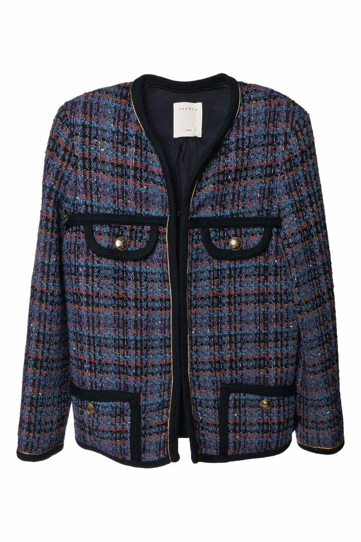 Sandro Size 36 Metallic Trim Tweed Jacket